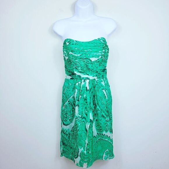 NWT Milly Silk Strapless Dress. Green & White 0#012 - Picture 1 of 12